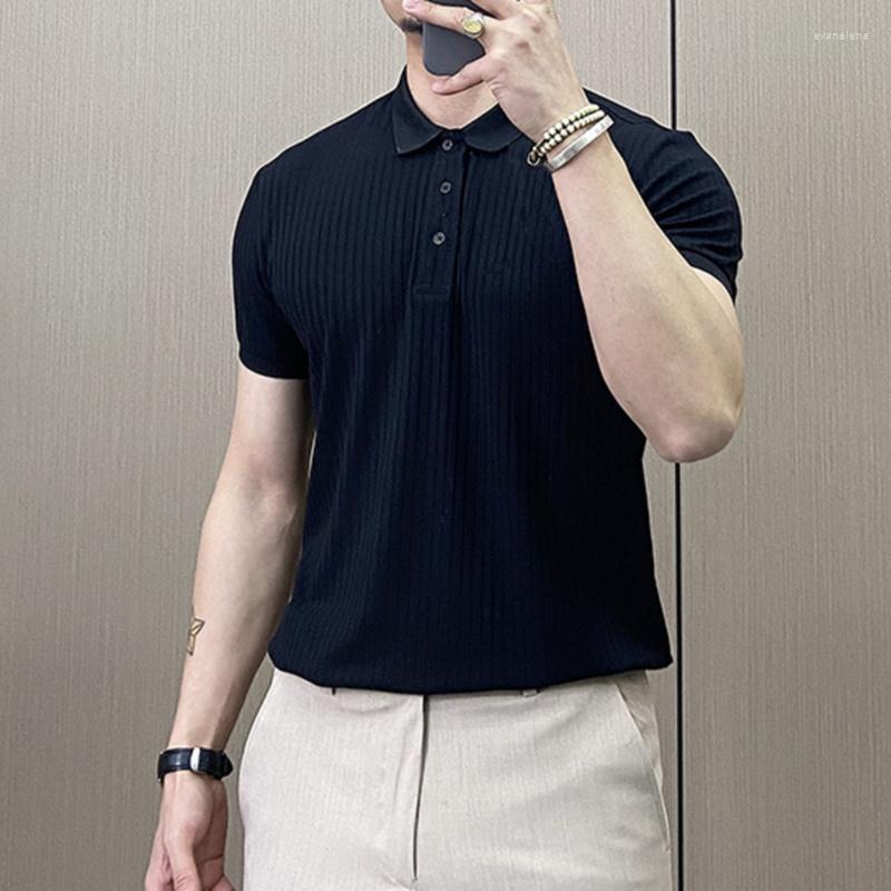 

Men's Polos Classic Solid Color Shirts Men Summer Short Sleeve Business Casual Slim Lapel Tshirt Streetwear Tee Tops ClothingMen's Men'sMen', Black
