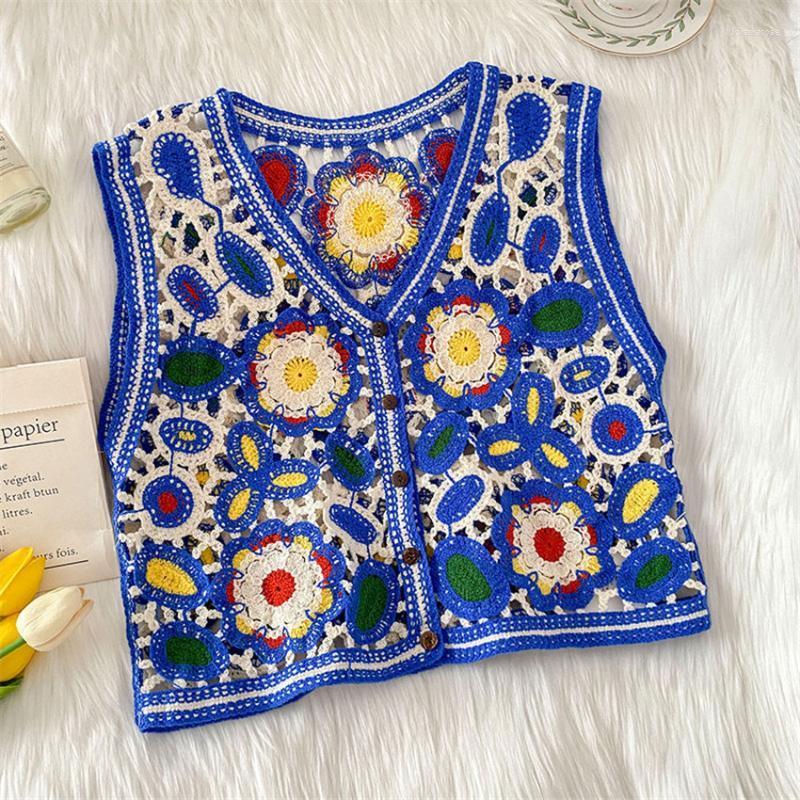 

Women's Vests Chaleco Mujer Bohemain Floral Embroidery Crochet Vest Summer Beach Holiday Tops Women Sleeveless Waistcoat Fashion Luci22, Blue