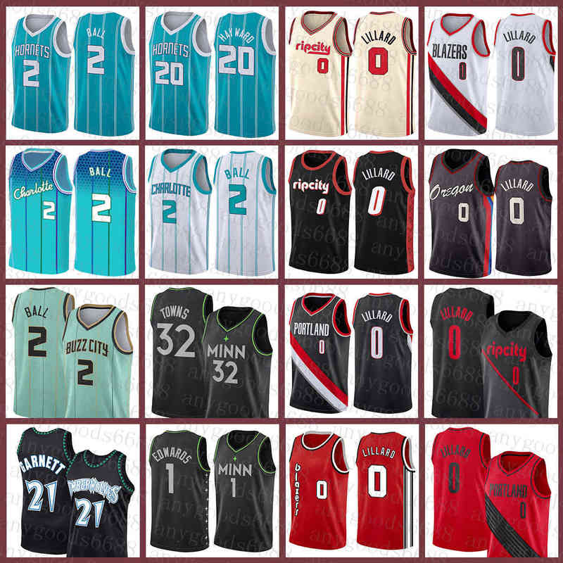 Wholesale Custom Portlands Charlottes Hornet Trail Minnesotas Timberwolve Blazer Mens Basketball Jersey LaMelo 2 Ball Damian 0 Lillard S-2XL Anthony