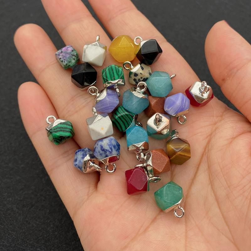 

Charms Natural Stone Tiger Eye Opal Labradorite Pendant Jewelry Making DIY Handmade Necklace Accessories Bulk Faceted Polygon 5 PiecesCharms