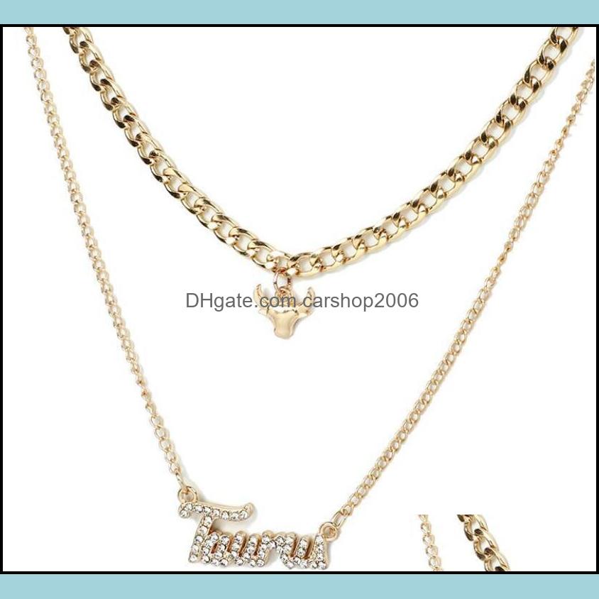 

Pendant Necklaces Pendants Jewelry Double Layer 12 Constellation Letters Diamond Necklace Zodiac Horoscope Sign Zircon Lover