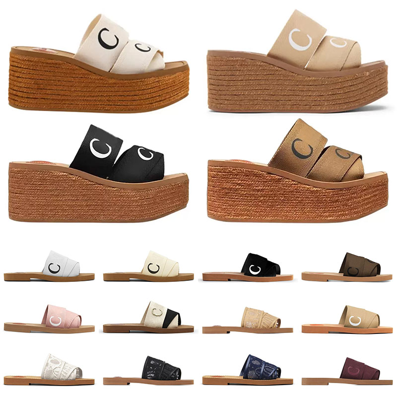 Nouvelle Arrivée Femmes Designer Sandales Espadrille Plate-Forme Pantoufles Woody Mules Talon Compensé Toile Dentelle Diapositives Bout Carré Mod