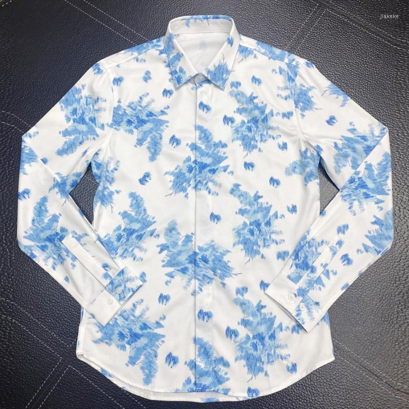 

Men's Dress Shirts Brand Printed Shirt Men Casual Slim Long Sleeve Chemise Homme High Quality Silk Business Male Camisas MasculinaMen's, Photo