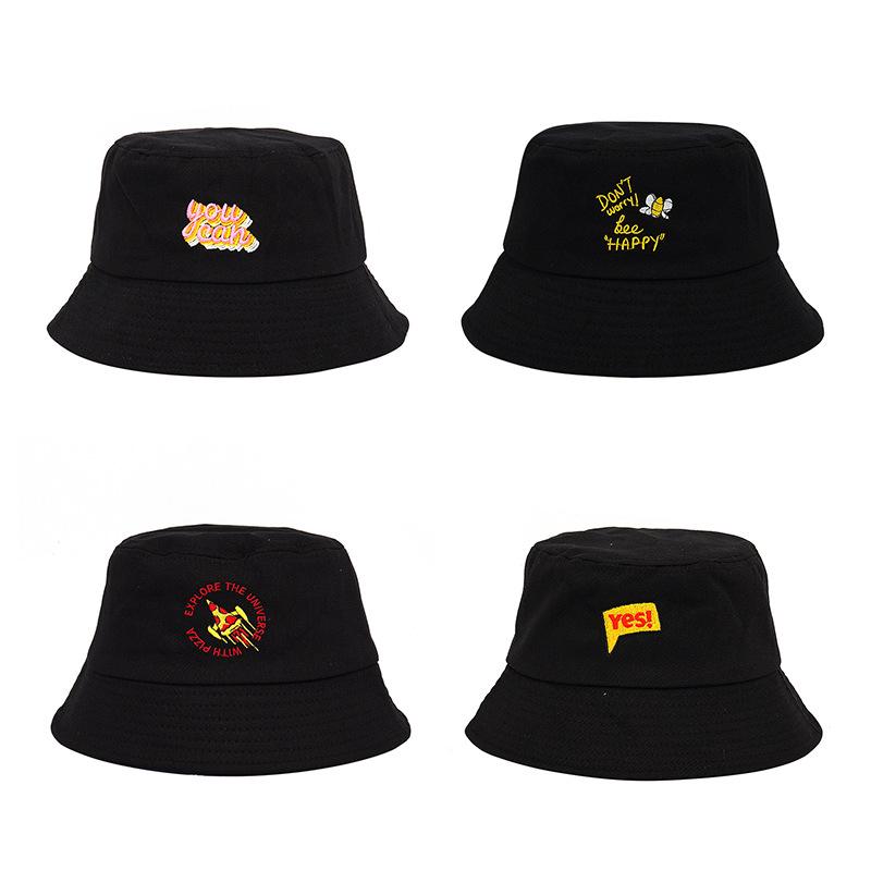 

Berets Embroidery Spring Women Bucket Fishing Hats Sunscreen Sun Cap Black Letter Print Hip Hop Lady Fisherman Hat Men PanamaBerets, 2 you can