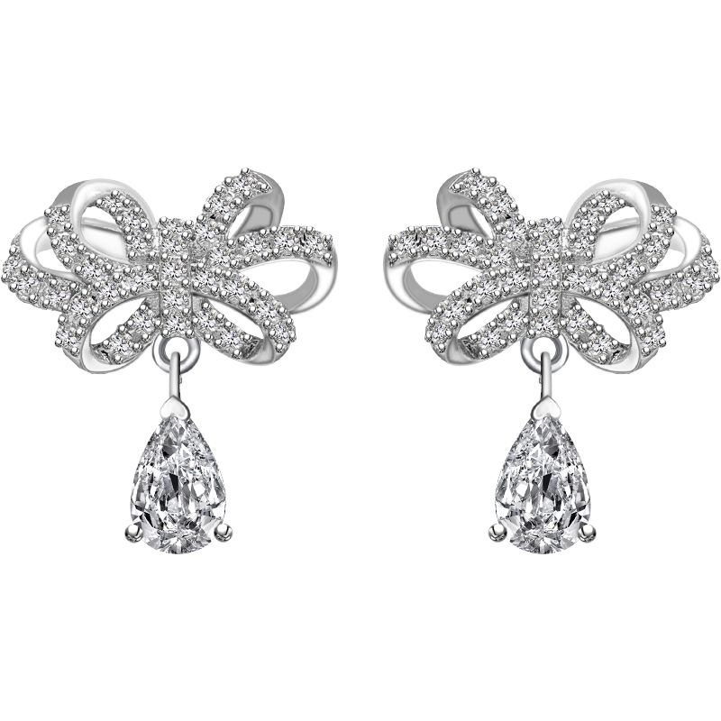 

Korean Sweet S925 Silver Needle Butterfly Bowknot Stud Earrings with Shining Crystal Stone for Women Girls Jewelry