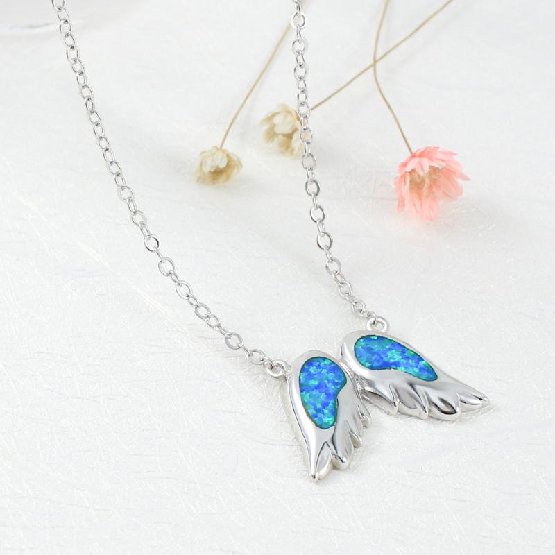 

Pendant Necklaces 925 Sterling Silver Wing Chains Necklace Opal Women Fashion Charm Girls Choker Jewelry Gifts WholesalePendant