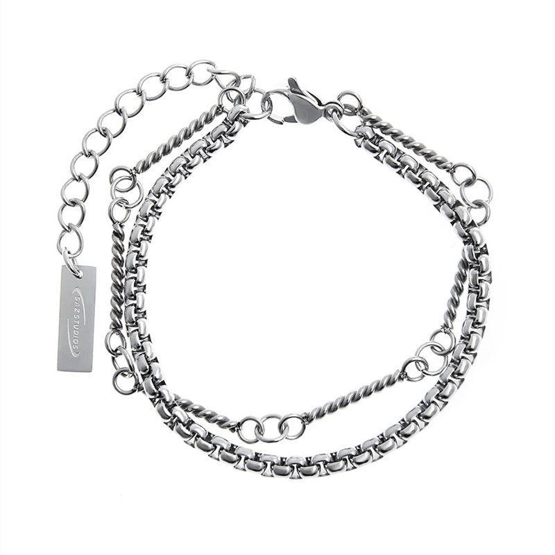 Vibe Japanese Retro 2022SS Double-Layer Titanium Steel Chain Bracelet Men's Trendy Ins Light Luxury Niche Simple Fashion All-Match
