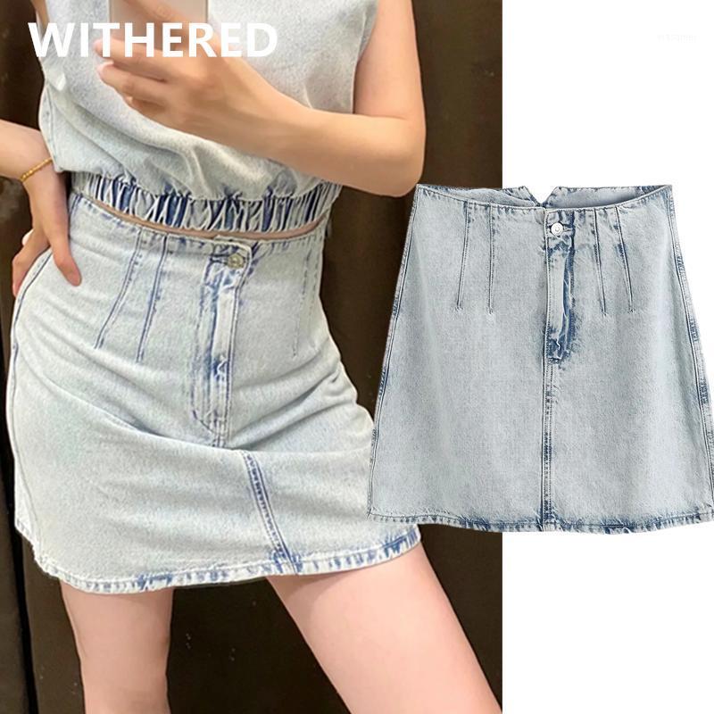 

Skirts Withered Ins Fashion Blogger Vintage High Street Washed Sexy Mini Denim Skirt Women Faldas Mujer Moda 2022 Aline Womens, Sky blue