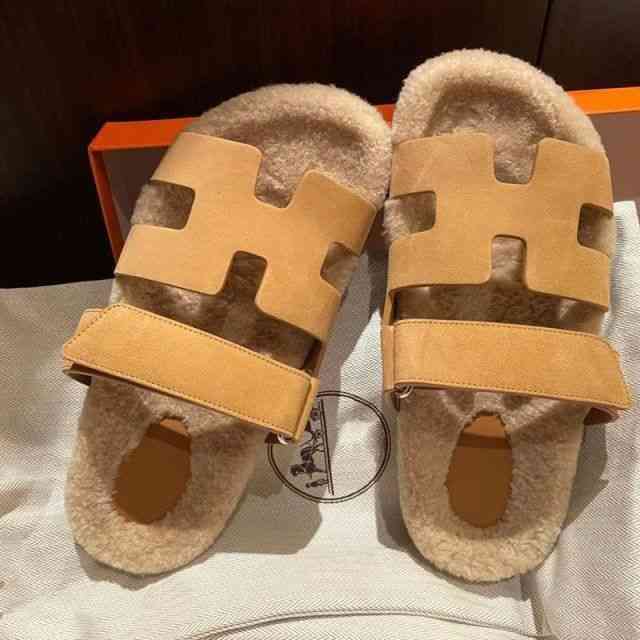

Chypre Designer Slipper Herme Sandals Autumn and Winter Women's Slippers with Woolen Retro British Flat Bottomed Second Uncle Shoes, Khaki