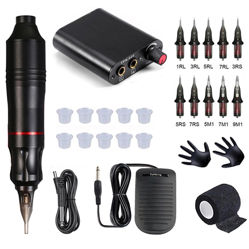 

Professional Tattoo Machine Kits Rotary Pen Set With Power Supply Cartridges Needles Body Art 220617