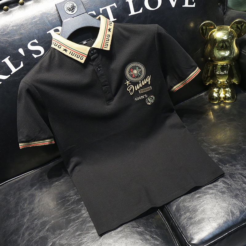

Men's T shirt Fashion 2022 Summer slim-fitting embroidered cotton half-sleeve T-shirt, Black