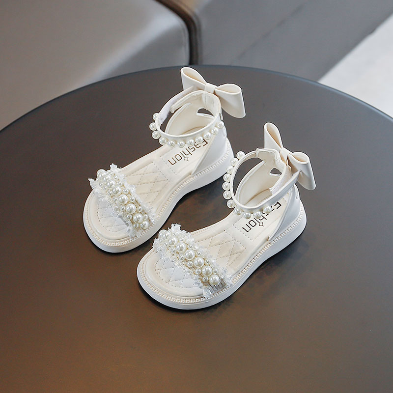 Sandales pour enfants chaussures bébé chaussures de chaussures d'été perle arc chaussures de princesse