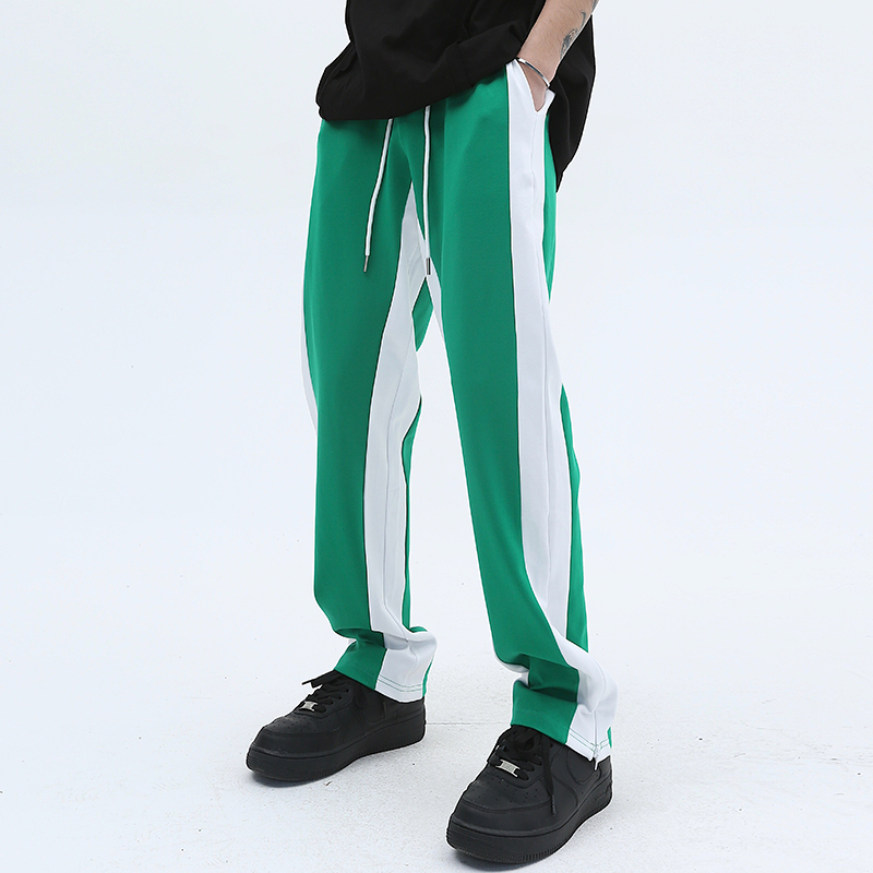 Color Side Zipper Drawstring Mens Sweatpants Elastic Waist Straight High Quality Casual Trousers Oversized-image-760648023