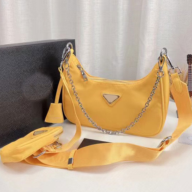 

High Quality Composite Bag Crossbody Bags Nylon Handbag Women Chain Shoulder Bags Purse Triangle Sequins Wallets Removable Embroidery Strap Pouch Fashion Sacoche, Just a box
