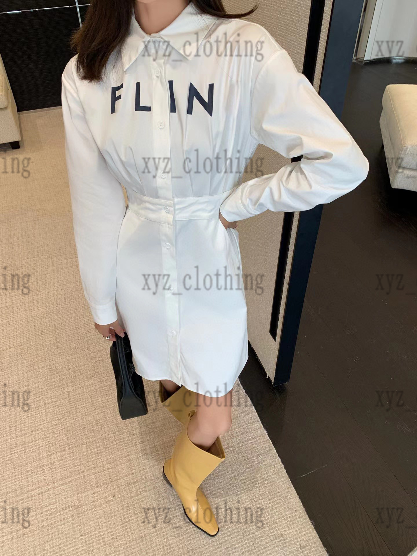 

women shirt dresses long sleeve polo skirts designer hip package casual dress high waist Back V-shaped hollow skirt 2022ss spring clothing, Blue