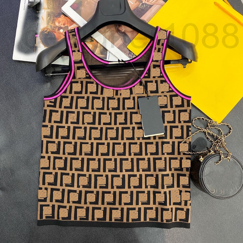 

Women' Tanks & Camis designer 22 early spring classic knitwear women' vest fashionable backing versatile coffee old flower letter jacquard sweater repair V2AY, Brown