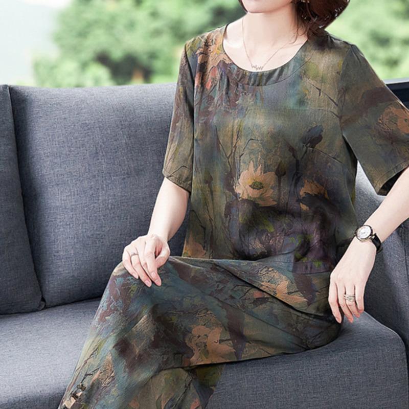 

Women's Two Piece Pants Conjuntos De Mujer Loose Ladies Summer Style Korean Elegant Fashion Age-Reducing Temperament Two-Piece Mulberry Silk, Photo color