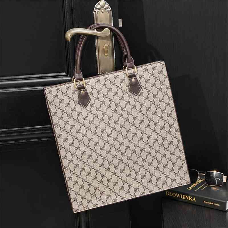 New fashion trend lattice briefcase Korean business computer handbag vertical Single Shoulder Messenger Bag Bags-image-772881603