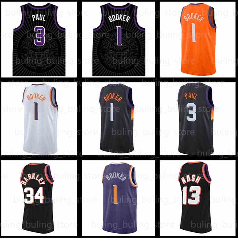

Phoenix''Suns''Devin Booker Basketball Jersey 22 3 1 2021 Chris Paul Deandre Ayton Jerseys Steve Nash 13 City 34 Charles Barkley Men Retro shirt Black Mesh 2022