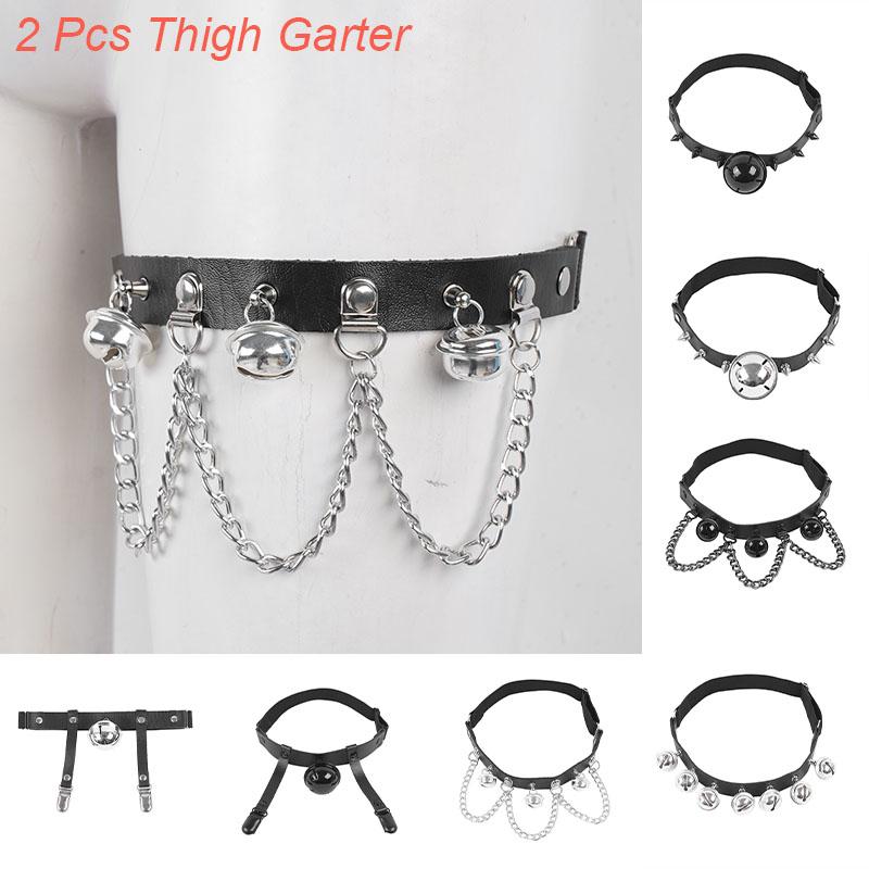 

Garters 2Pcs Gothic Studded Heart Leg Ring Elastic Punk Harness Garter Belt Adjustable Suspender Bells Decor Anti-slip ClaspsGarters, Type a black