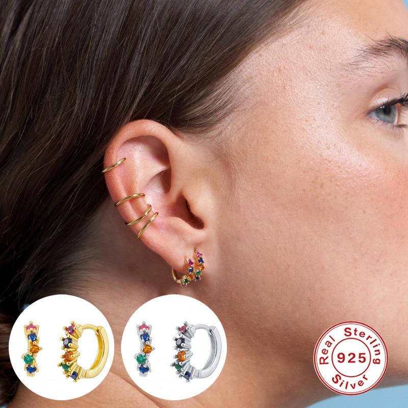 

Hoop & Huggie Aide 925 Sterling Silver Gold Colorful Crystal Earrings For Women Bijoux Geometric Party Statement Jewelry GiftHoop