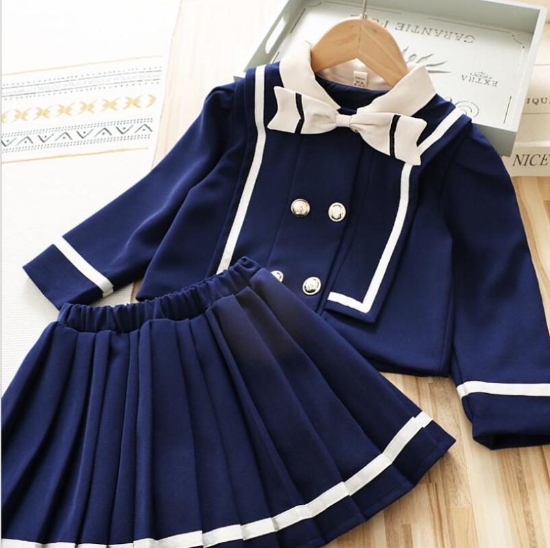 

Clothing Sets Baby Girl Clothes 2022 Spring Coats And Pleated Skirt 2 Pcs Fashion High-grade Outfits 3 4 5 6 7 Year, Blue