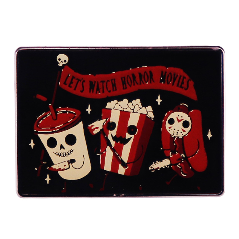 

Let's watch the horror movie enamel pins coke popcorn hot dog badges Halloween brooch, As picture