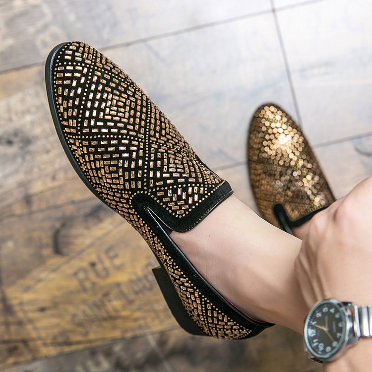 

High Quality Loafers Men Shoes Faux Suede Solid Color Round Toe Classic Fashion Pure Handmade Sequins Simple Youth Trend Gentleman Leather Shoes, Clear