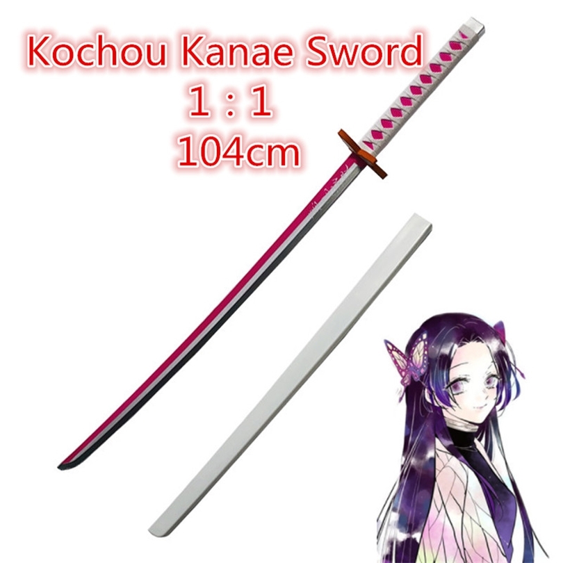 

104cm Demon Slayer Knife Sword Weapon Cosplay Tanjirou Kochou Shinobu Devils Blade Samurai Ninja Katana Model PU 220817