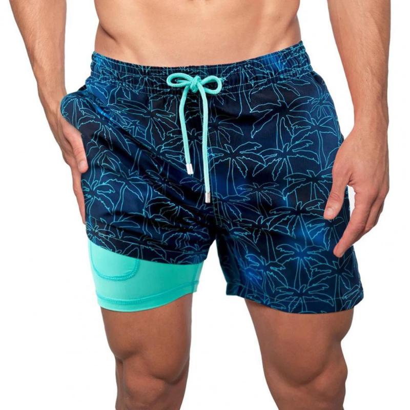 Shorts pour hommes de la plage de plage pour hommes de maillot de bain large jambe large double couche hommes cordons à cordon élastique de natat
