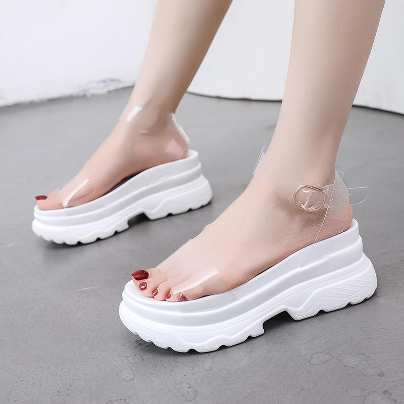 

Sandals Summer Women Open Toe Platform High Wedges Heeled Transparent Buckle Punk White Black Leisure Casual Gladiator ShoesSandals