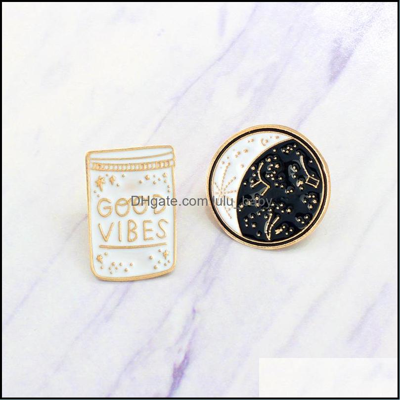 

Pins Brooches Jewelry Good Vibes Enamel Pin Constellation Day And Night Moon Brooch Pins Button Denim Jacket Coat Collar Badge Gift 119 G2