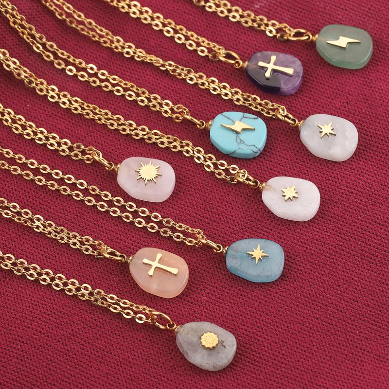 

Pendant Necklaces Gold Natural Stone Stainless Steel Charm Chain Quartz Water Drop Necklace For Women Jewelry Gifts FashionPendant