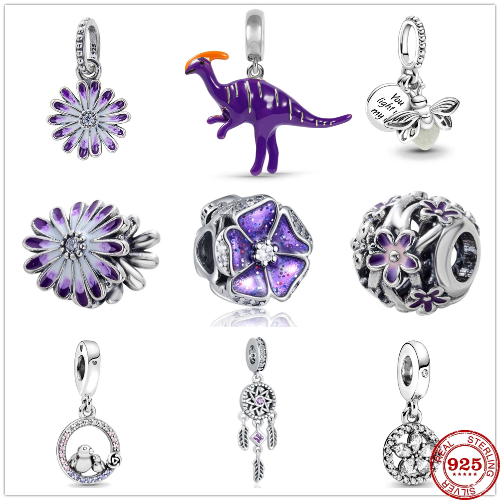 925 Argent Fit Pandora point Perle NOUVEAU Cercle De Flocon De Neige Violet Glow-in-the-dark Firefly Bracelet Charme Perles Dangle DIY Bijoux Acc