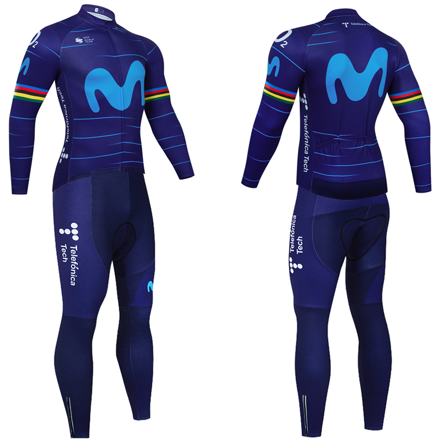 

2023 MOVISTAR Winter Cycling Jersey Pants Suit MTB Maillot Thermal Fleece Bike Jacket Sportswear Downhill Pro Mountain Bicycle Clothing, Black