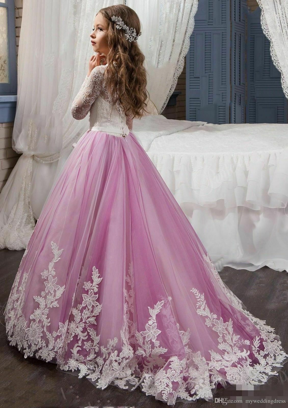 2022 Formal Bridesmaid Dress Kids Clothes Baby Birthday Children Retro Lace Princess Dress Girl Party Wedding Costume Vestidos-image-64452720