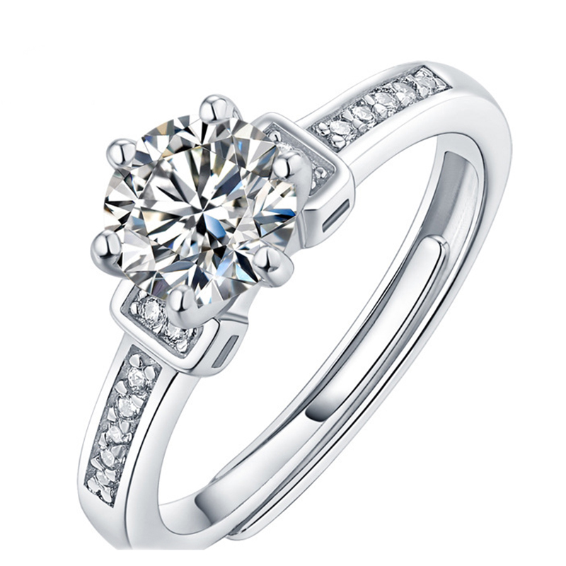 

Classic 6 Prong Moissanite Diamond Engagement Ring Graduated Side Stones Promise Bridal Ring Sterling Silver Wedding Jewelry