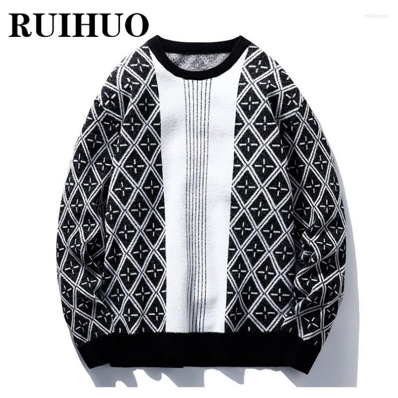 

Men's Sweaters RUIHUO Argyle Sweater Men Fashion Hip Hop Streetwear Winter Clothes Pull Vintage 3XL 2022 Autumn Arrivals Mari22, Beige