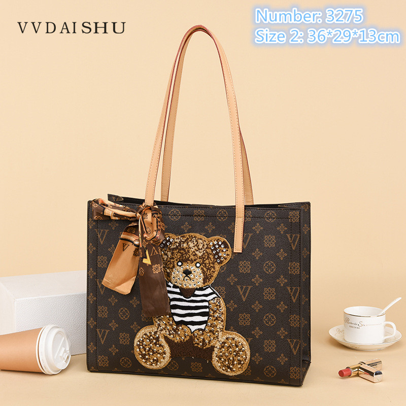

Wholesale ladies leather shoulder bags horizontal large-capacity western fashion backpack elegant temperament diamond tote bag quality printed retro handbag, Coffee1-5108