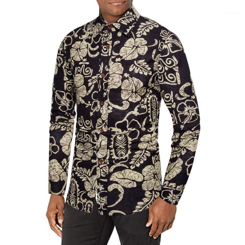 

Men's Casual Shirts Fashion Shirt Autumn Printed Long Sleeve Turn-down Collar Blouse Top Fit Man Drop #2108, Black