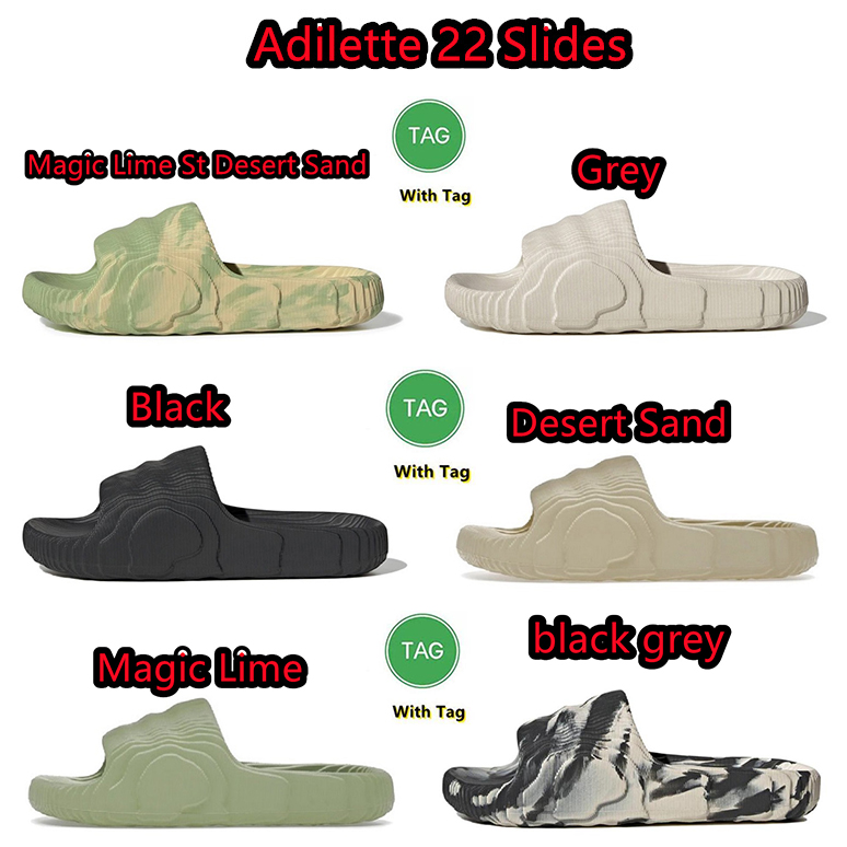 

adilette 22 sliders Slippers Slides designer sandals mens womens Black Grey Desert Sand Magic Lime luxury shoes pantoufle flip flops platform Scuffs sandales 38-46, Pay for box