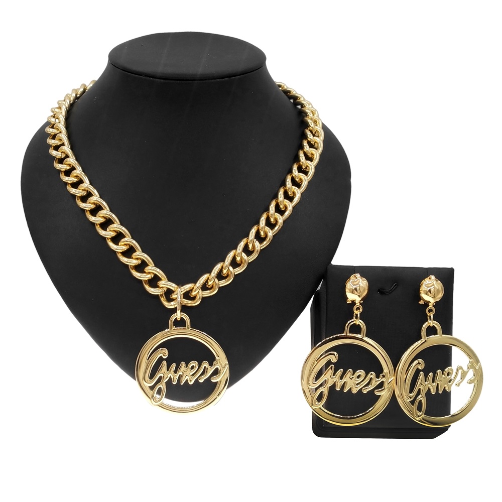 

Exquisite Brand Jewellery Lady Necklace Earrings Fishon Stainless Steel Jewelry Sets Gift, Golden