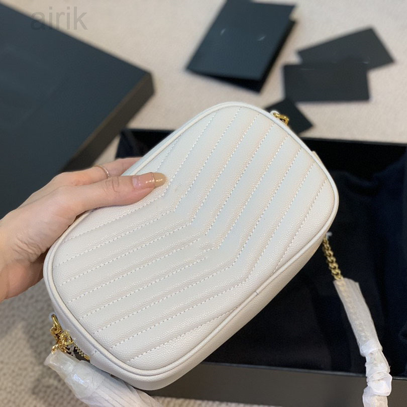 

Womens Chevron line V-stitch White Camera Bags Gold Metal Hardware Crossbody Shoulder Purse Card Holder Large Capacity Sacoche