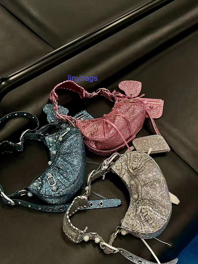 

designer bags balencaigass Bag 2022 spring and summer new women's Little Red Book same fashionable Spice Girl diamond studded motorcycle Bag Canvas Shoulder Bag, Pink