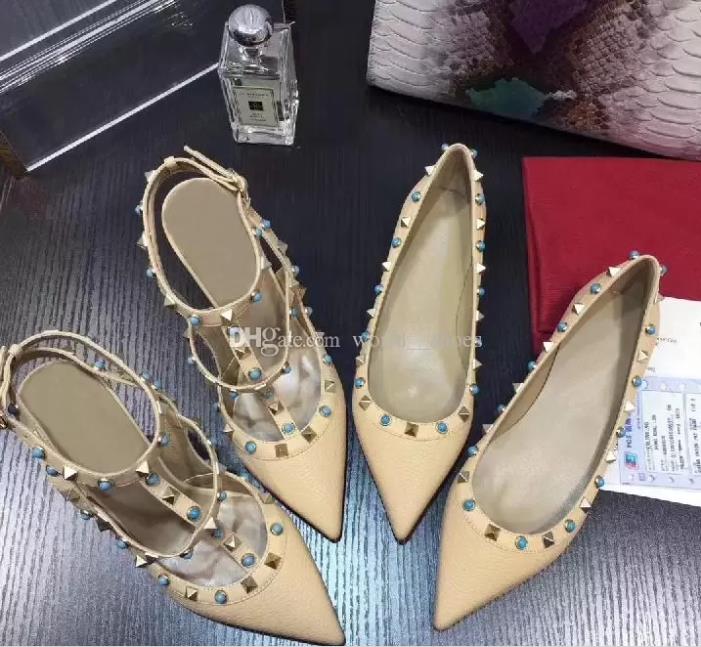 

Top Quality Color sheepskin Pumps Fashion Rivet Party Shoes Women 6CM 8CM 10CM High Heels Genuine Leather EU34-41 Size With Box, Color 1