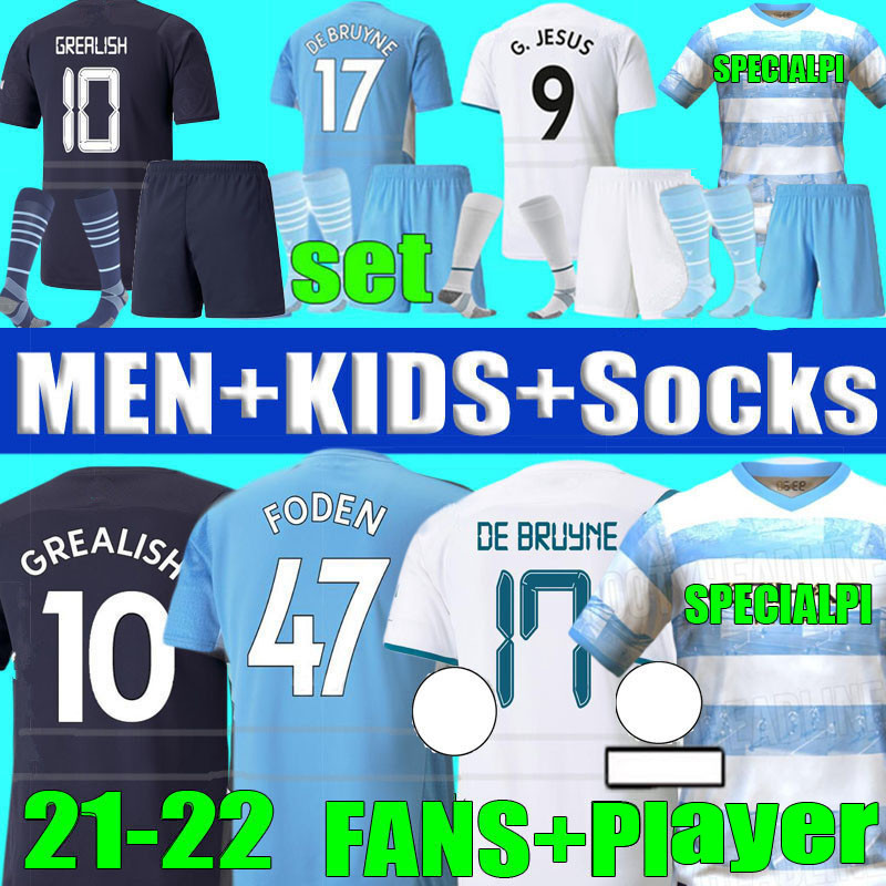 

93:20 Anniversary 21 22 Manchester SOCCER JERSEYS GREALISH STERLING CITIES MAHREZ G.JESUS DE BRUYNE FODEN 2021 2022 City football shirts men kids kit full set uniform, 21/22 home