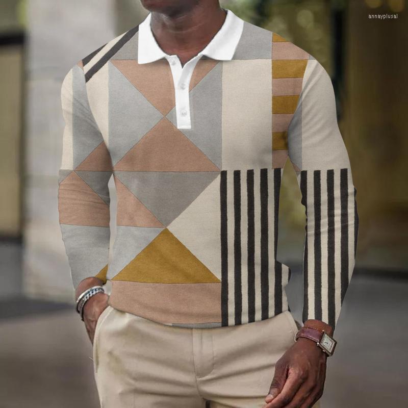 Men's Polos Shirts For Men Pack Male Autumn And Winter Button Up Shirt Lapel Retro Daily Business Full Print Long Sleeve Fitted TeeMen'