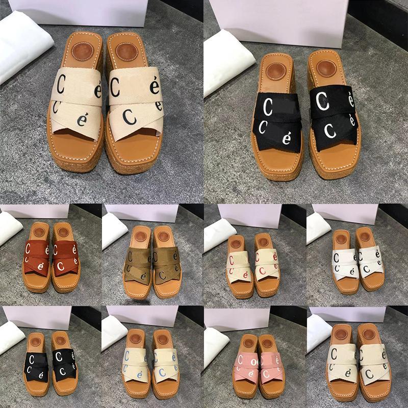 

Sandals Women Designer Woody Espadrille Platform Wedge Mules Canvas Slides Slipper Thong Slingback Square ToeSandals, Item #9