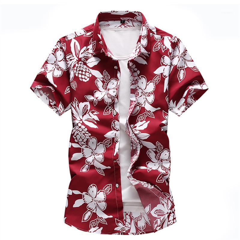 

Men's Casual Shirts Men Floral Printed Slim Short Sleeve Summer Hawaiian Vacation Party Red Blue Black Shirt Camisa Masculina 6XL 7XL, B6917 black