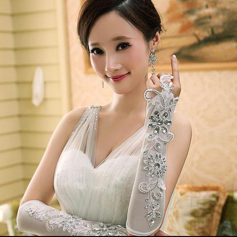 

Bridal Gloves Perfectlifeoh Satin Exposed Elbow Long Luxury Diamond Brilliance Bride Wedding GlovesBridal, Ivory
